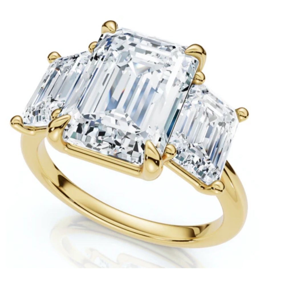 New Cert. 5Ct Emerald Cut Diamond Engagement Ring 3-Stone 14k Yellow Gold 5.5